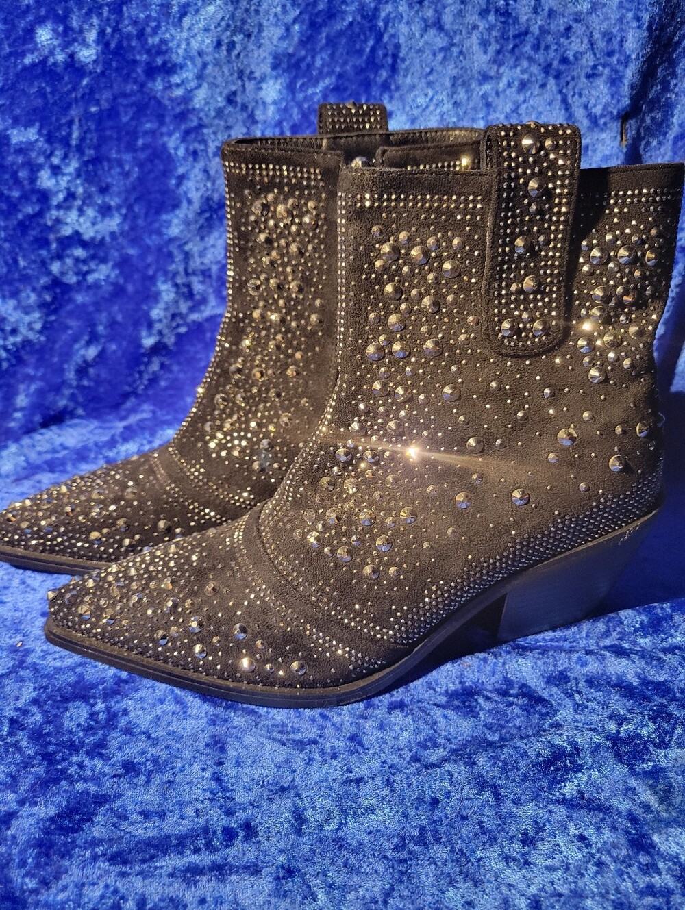 Insom Embellished Black Suede Western Ankle Boots